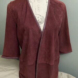 Mango Women's Burgundy Cape Jacket Genuine Leather